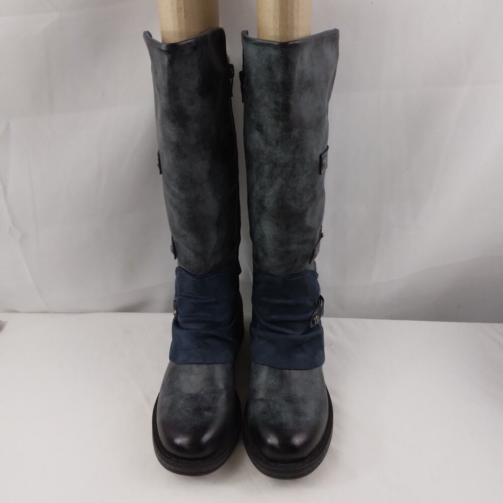 Rieker 92284-45 Franka Gray Blue Buckle Knee-High Boots Steampunk Size EU 37 6 - Picture 4 of 16